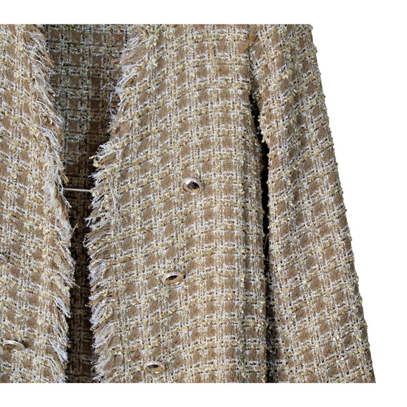House of Harlow Tweed Open Coat Womens XS Gold Shimmer Jacket Boho Chic Fringe - Picture 2 of 7